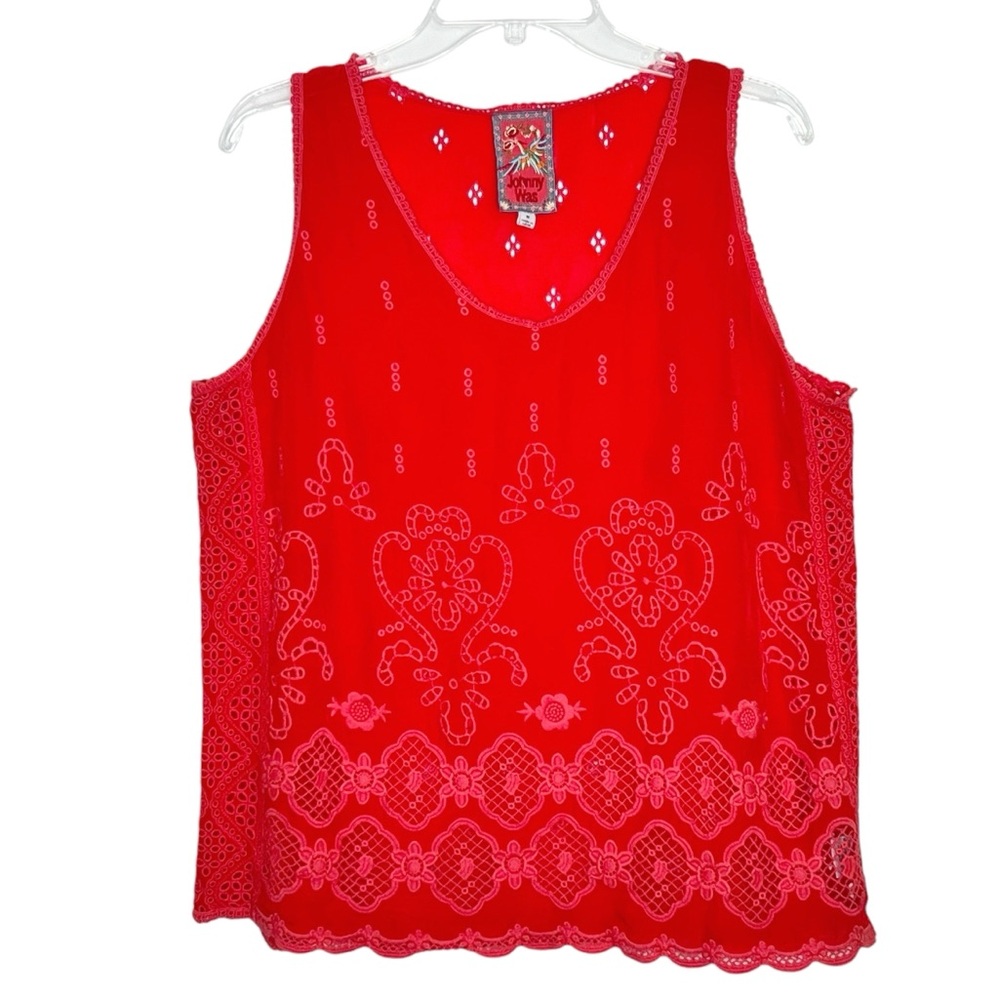 Johnny Was Luanna Eyelet Sleeveless Boho Top Size M Womens Red Cupra Rayon - Picture 1 of 7